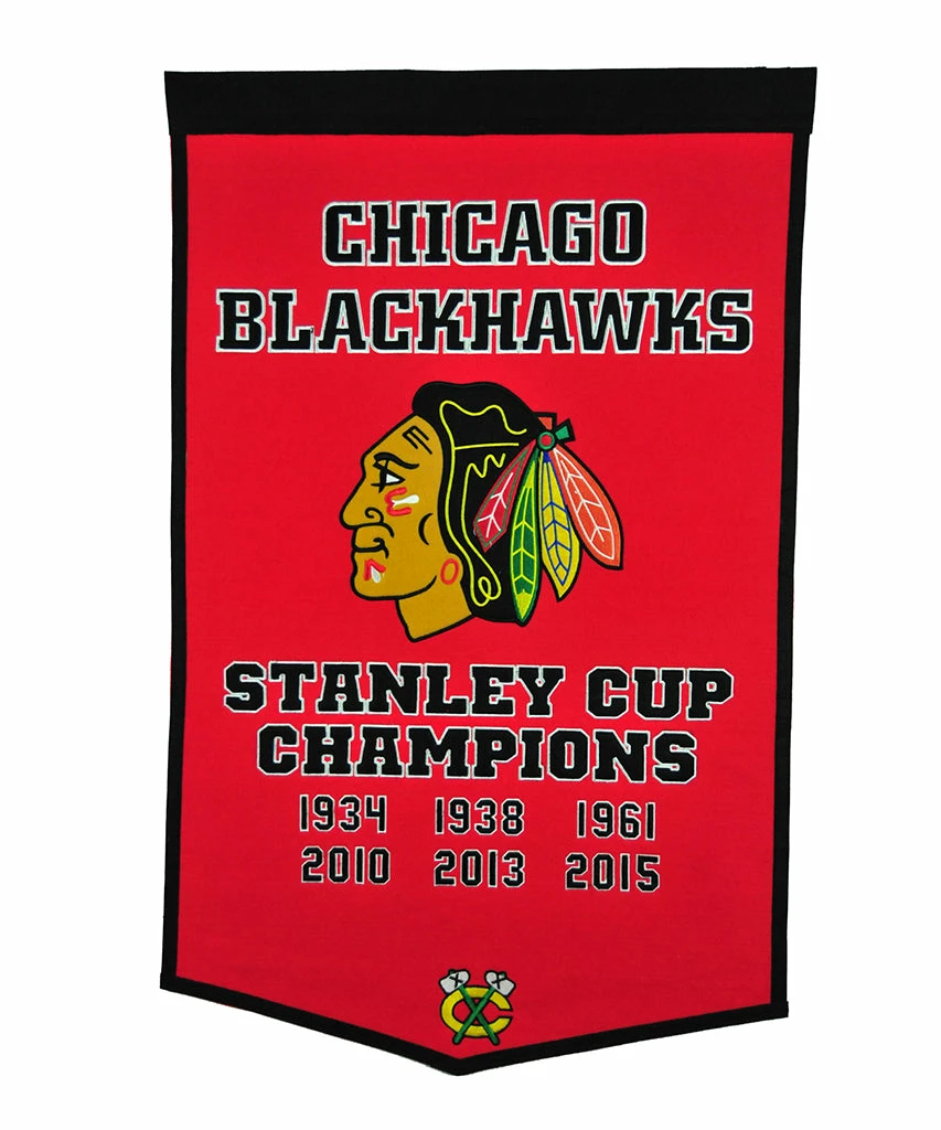 Mustang CHICAGO BLACKHAWKS 24" X 38" DYNASTY STANLEY CUP CHAMPIONS BANNER 1 Mustang CHICAGO BLACKHAWKS 24" X 38" DYNASTY STANLEY CUP CHAMPIONS BANNER