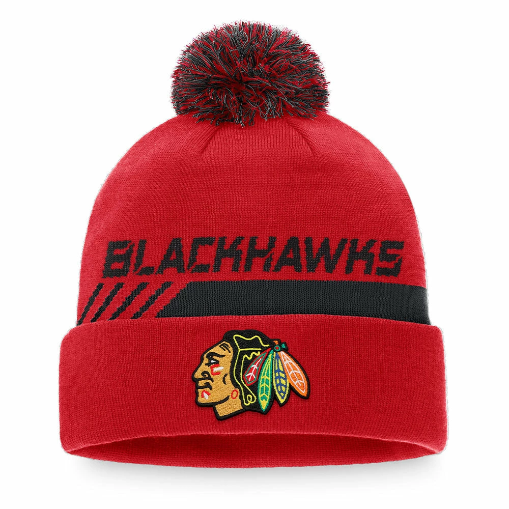 CHICAGO BLACKHAWKS FANATICS MEN'S AUTHENTIC PRO LOCKER ROOM BEANIE CUFF POM TOQUE 1 CHICAGO BLACKHAWKS FANATICS MEN'S AUTHENTIC PRO LOCKER ROOM BEANIE CUFF POM TOQUE