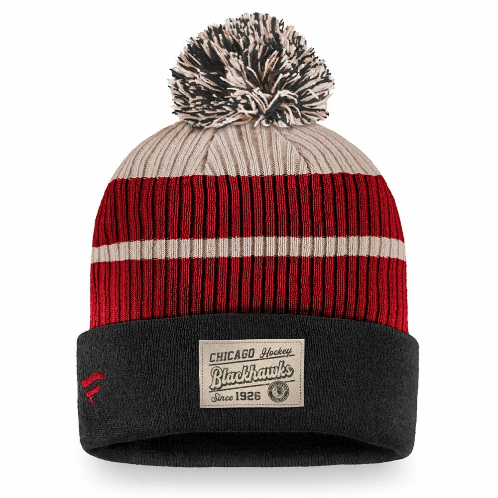 CHICAGO BLACKHAWKS FANATICS MEN'S TRUE CLASSICS BEANIE CUFF POM TOQUE 2 CHICAGO BLACKHAWKS FANATICS MEN'S TRUE CLASSICS BEANIE CUFF POM TOQUE - Image 2
