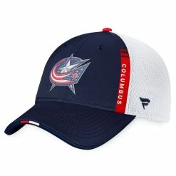 COLUMBUS BLUE JACKETS FANATICS AUTHENTIC PRO 2022 NHL DRAFT STRUCTURED TRUCKER HAT