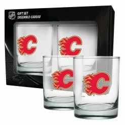 Mustang CALGARY FLAMES 2 PACK ROCK GLASS - ETCHED