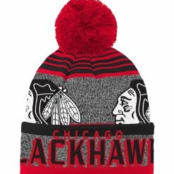 Outer Stuff CHICAGO BLACKHAWKS KID'S ALLOVER JACQUARD CUFF POM BEANIE