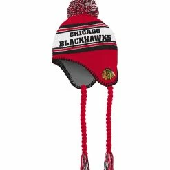 ADIDAS CHICAGO BLACKHAWKS KID'S TASSEL KNIT POM TOQUE