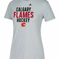 CALGARY FLAMES ADIDAS WOMEN'S LINED MIDDLE TEAM T SHIRT