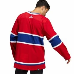 MONTREAL CANADIENS ADIDAS ADIZERO PRIMEGREEN AUTHENTIC RED HOME JERSEY -Atlantic Division Shop MONTREAL CANADIENS ADIDAS ADIZERO PRIMEGREEN AUTHENTIC RED HOME JERSEY MODEL BACK
