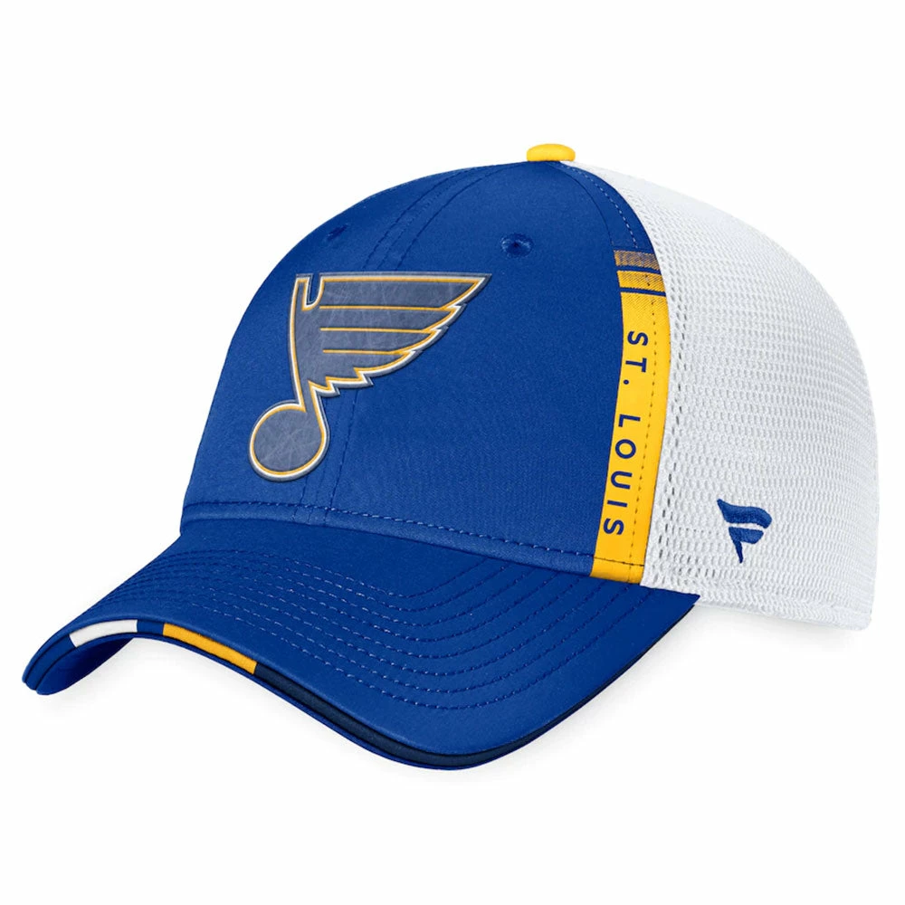 ST. LOUIS BLUES FANATICS AUTHENTIC PRO 2022 NHL DRAFT STRUCTURED TRUCKER HAT 1 ST. LOUIS BLUES FANATICS AUTHENTIC PRO 2022 NHL DRAFT STRUCTURED TRUCKER HAT
