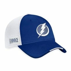 TAMPA BAY LIGHTNING FANATICS AUTHENTIC PRO 2022 NHL DRAFT STRUCTURED TRUCKER HAT -Atlantic Division Shop TAMPA BAY LIGHTNING FANATICS AUTHENTIC PRO 2022 NHL DRAFT STRUCTURED TRUCKER HAT