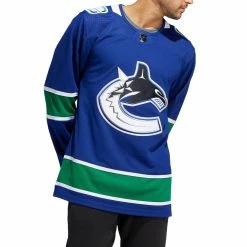 VANCOUVER CANUCKS ADIDAS ADIZERO PRIMEGREEN AUTHENTIC BLUE HOME JERSEY 8 VANCOUVER CANUCKS ADIDAS ADIZERO PRIMEGREEN AUTHENTIC BLUE HOME JERSEY -Atlantic Division Shop VANCOUVER CANUCKS ADIDAS ADIZERO PRIMEGREEN AUTHENTIC BLUE HOME JERSEY MODEL FRONT