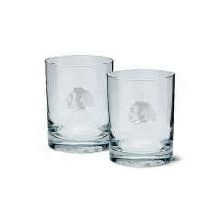 Mustang CHICAGO BLACKHAWKS ETCHED ROCK GLASS 2 PACK