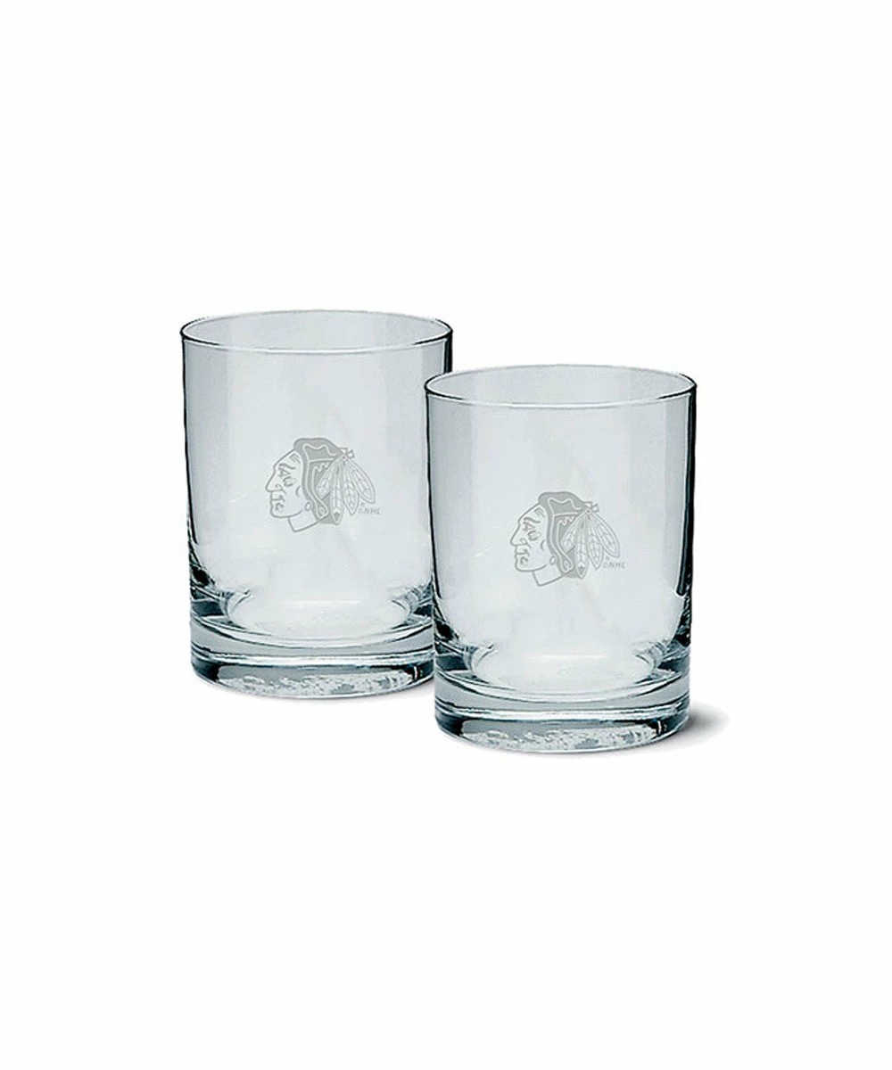 Mustang CHICAGO BLACKHAWKS ETCHED ROCK GLASS 2 PACK 1 Mustang CHICAGO BLACKHAWKS ETCHED ROCK GLASS 2 PACK